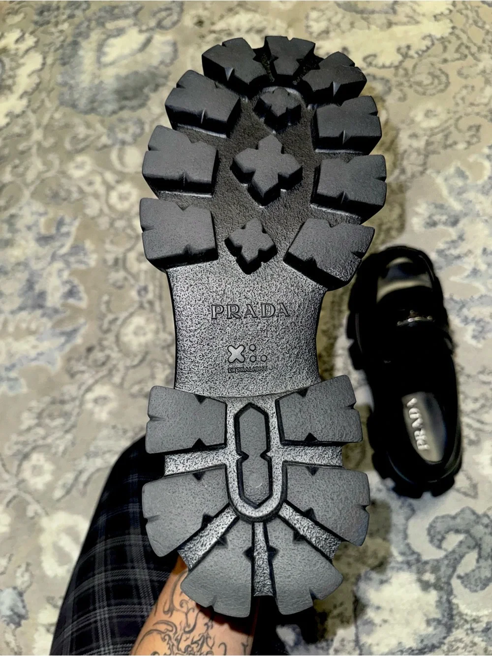Prada Black Leather Lug Sole Penny Monolith Loafers